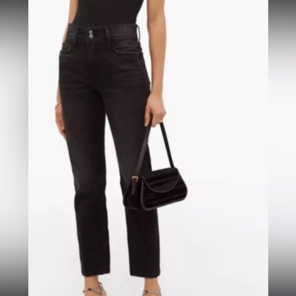 Frame Denim High Rise Straight Jeans in Black